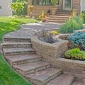 Tiered Retaining Wall Planters, Curved Stairs and Stairs
